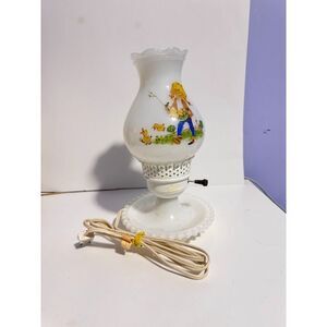 Vintage Hurricane Milk Glass Nursery‎ Rhyme Lamp